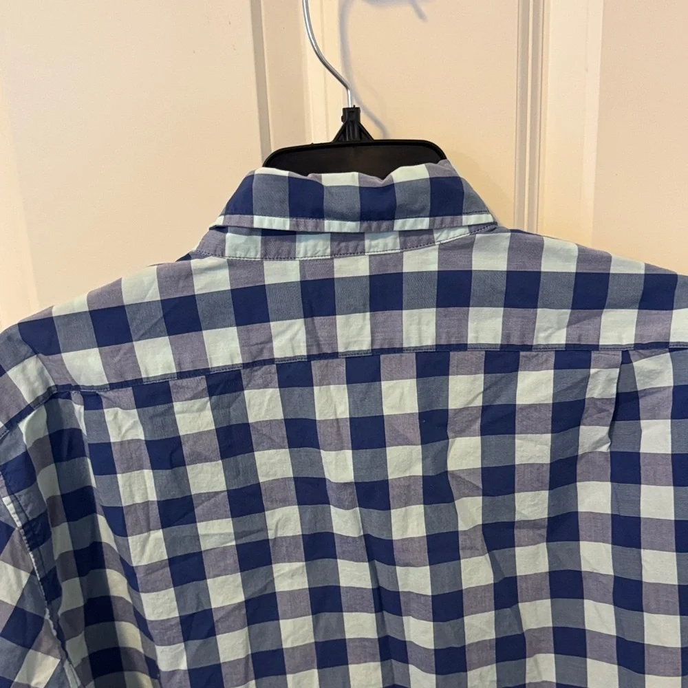 J. Crew Tailored Fit Navy and Light Blue Gingham Button-Down Shirt